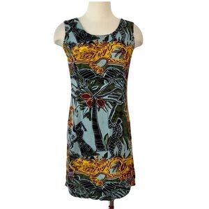Jams World Vintage Jungle Tropical Print Island Sleeveless Mini Dress size 7/XS